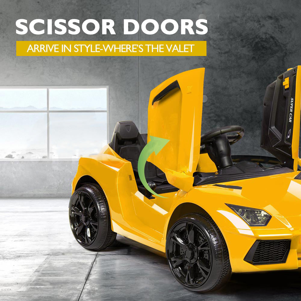 ROVO KIDS Lamborghini Inspired Ride-On Car, Remote Control, Battery Charger, Yellow - Cosy Abode