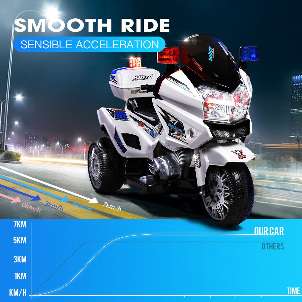 ROVO KIDS Electric Ride-On Motorcycle Children Police Patrol Bike Toy Trike - Cosy Abode