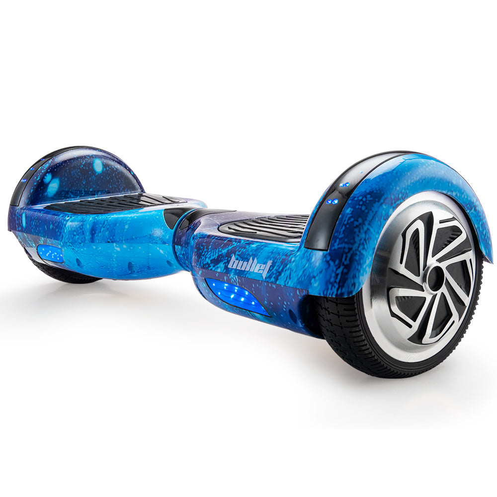 BULLET Electric Hoverboard Scooter 6.5 Inch Wheels, Colour LED Lighting, Carry Bag, Gen III Blue Galaxy - Cosy Abode