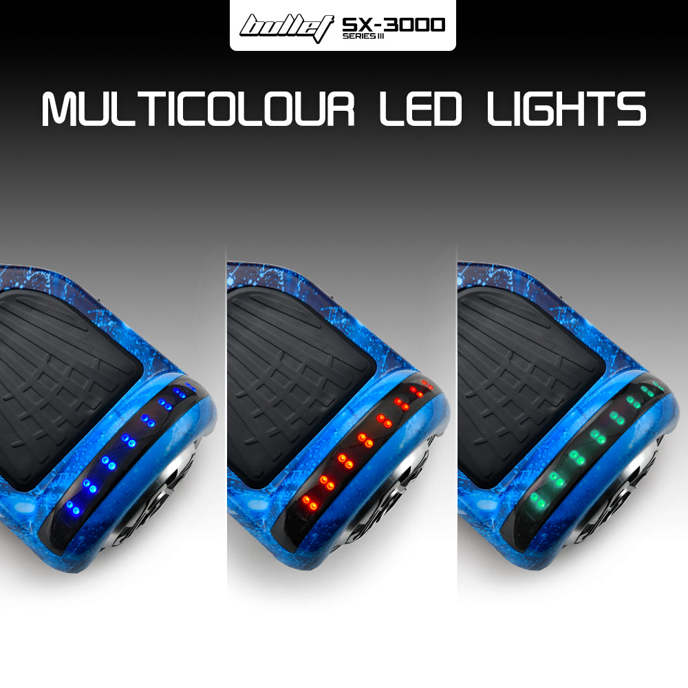 BULLET Electric Hoverboard Scooter 6.5 Inch Wheels, Colour LED Lighting, Carry Bag, Gen III Blue Galaxy - Cosy Abode