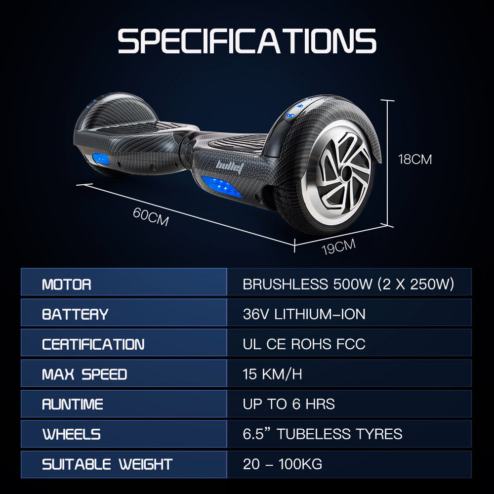BULLET Hoverboard Electric Scooter 6.5 Inch Wheels Self Balancing Gen III Carbon Fiber Style - Cosy Abode