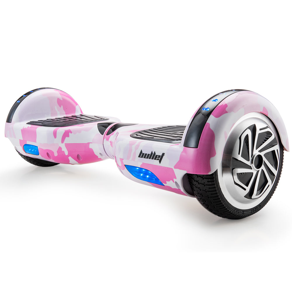 BULLET Electric Hoverboard Scooter 6.5 Inch Wheels, Colour LED Lighting, Carry Bag, Gen III Pink Camo - Cosy Abode