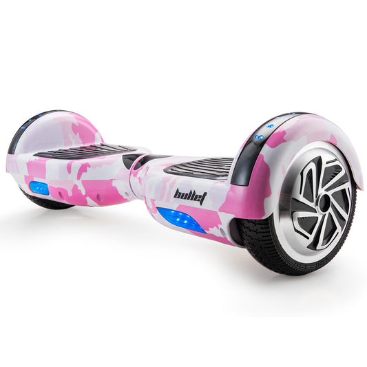 BULLET Electric Hoverboard Scooter 6.5 Inch Wheels, Colour LED Lighting, Carry Bag, Gen III Pink Camo - Cosy Abode