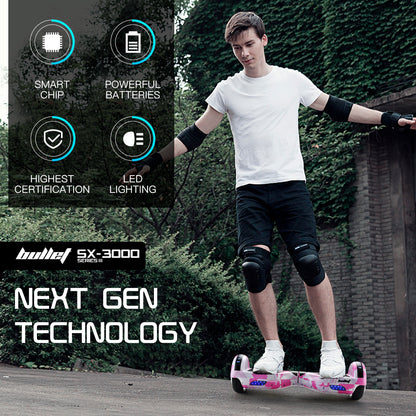 BULLET Electric Hoverboard Scooter 6.5 Inch Wheels, Colour LED Lighting, Carry Bag, Gen III Pink Camo - Cosy Abode
