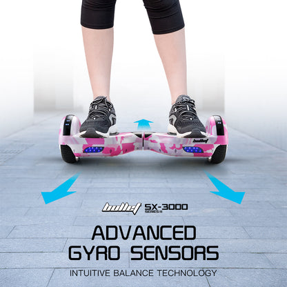 BULLET Electric Hoverboard Scooter 6.5 Inch Wheels, Colour LED Lighting, Carry Bag, Gen III Pink Camo - Cosy Abode