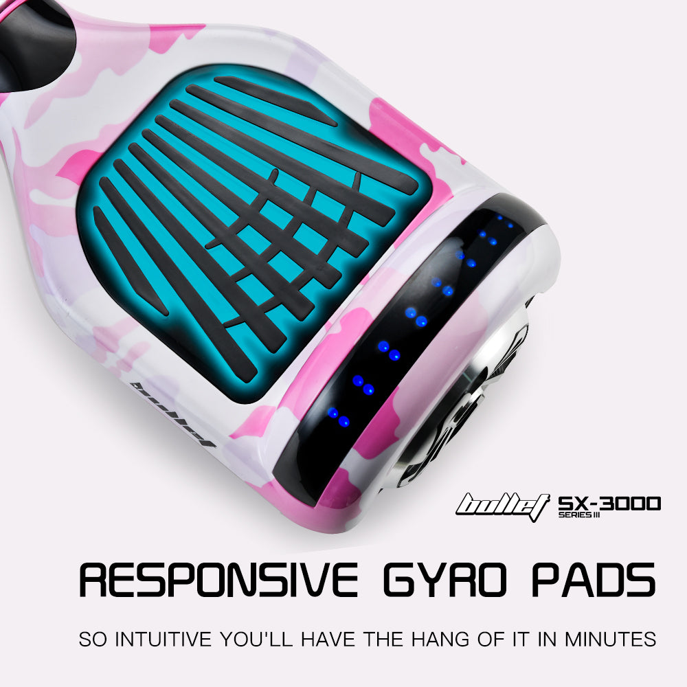 BULLET Electric Hoverboard Scooter 6.5 Inch Wheels, Colour LED Lighting, Carry Bag, Gen III Pink Camo - Cosy Abode