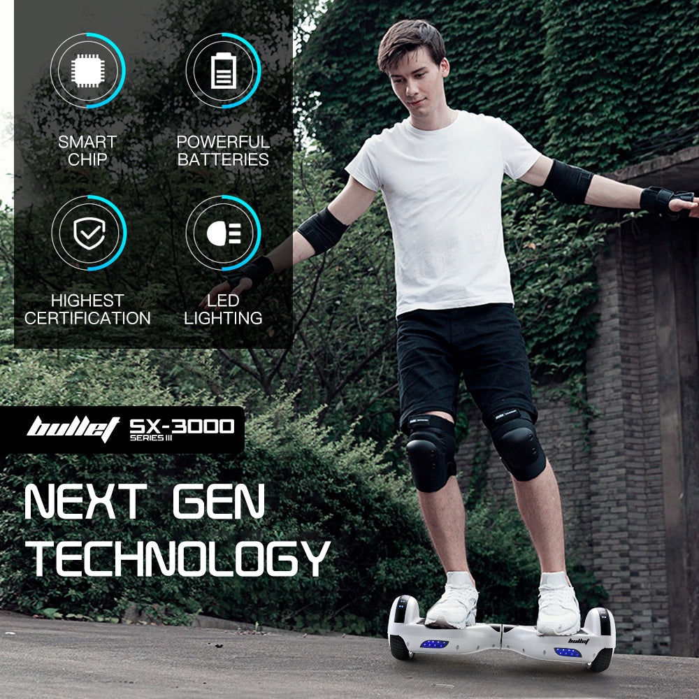 BULLET Hoverboard Electric Scooter 6.5 Inch Wheels Self Balancing Gen III White Free Carry Bag - Cosy Abode