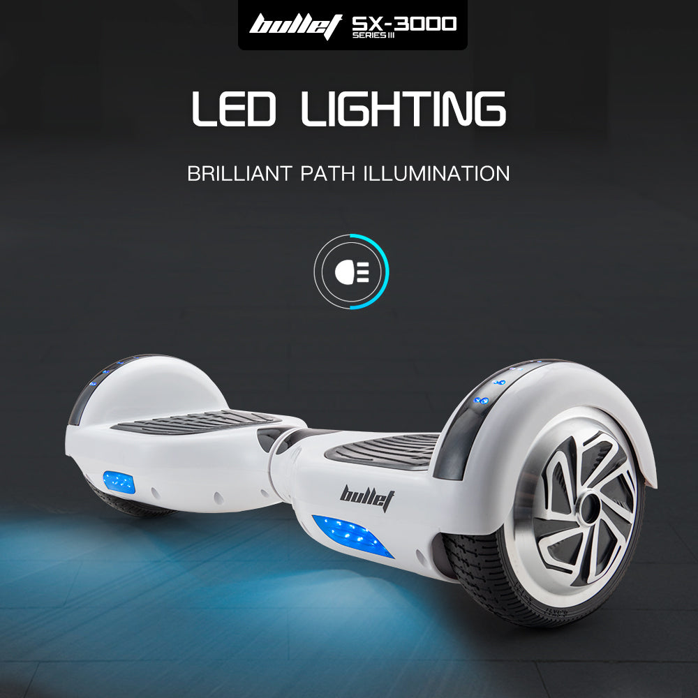 BULLET Hoverboard Electric Scooter 6.5 Inch Wheels Self Balancing Gen III White Free Carry Bag - Cosy Abode