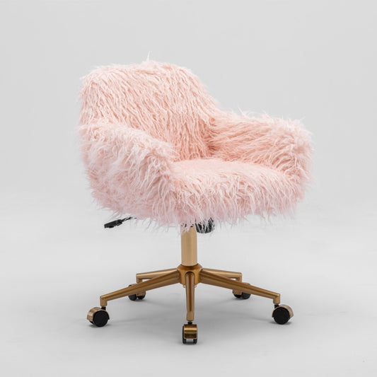 Fluffy Office Chair Faux Fur Modern Swivel Desk Chair for Women And Girls-Pink - Cosy Abode