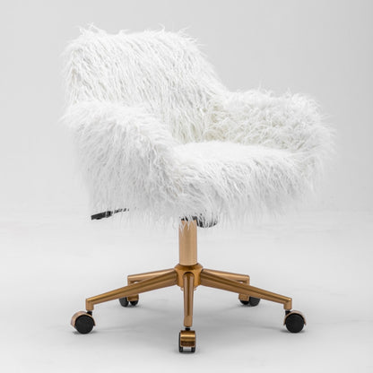 Fluffy Office Chair Faux Fur Modern Swivel Desk Chair for Women And Girls-White - Cosy Abode