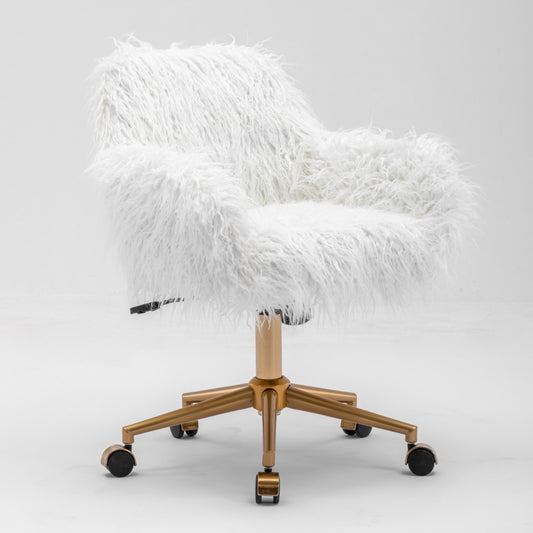 Fluffy Office Chair Faux Fur Modern Swivel Desk Chair for Women And Girls-White - Cosy Abode