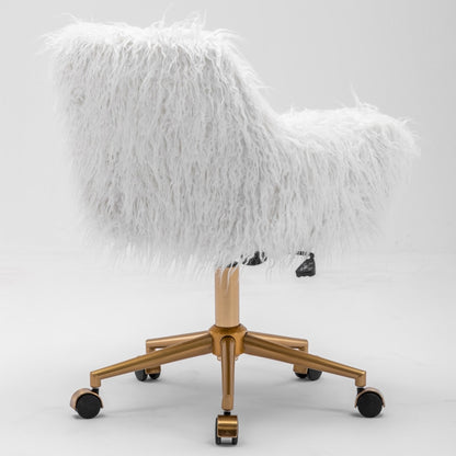 Fluffy Office Chair Faux Fur Modern Swivel Desk Chair for Women And Girls-White - Cosy Abode