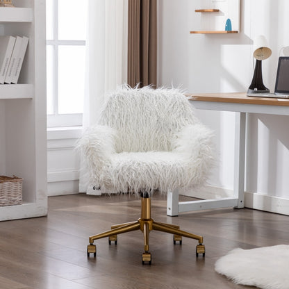 Fluffy Office Chair Faux Fur Modern Swivel Desk Chair for Women And Girls-White - Cosy Abode