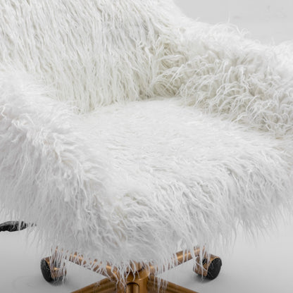 Fluffy Office Chair Faux Fur Modern Swivel Desk Chair for Women And Girls-White - Cosy Abode