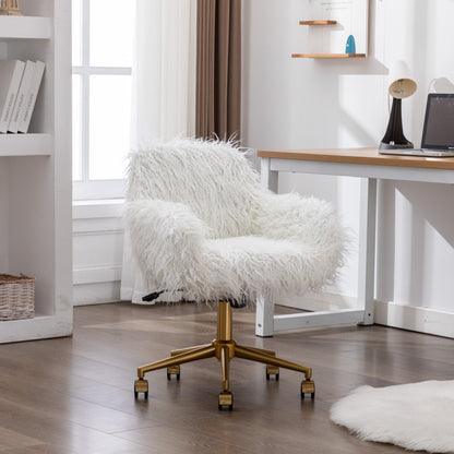 Fluffy Office Chair Faux Fur Modern Swivel Desk Chair for Women And Girls-White - Cosy Abode