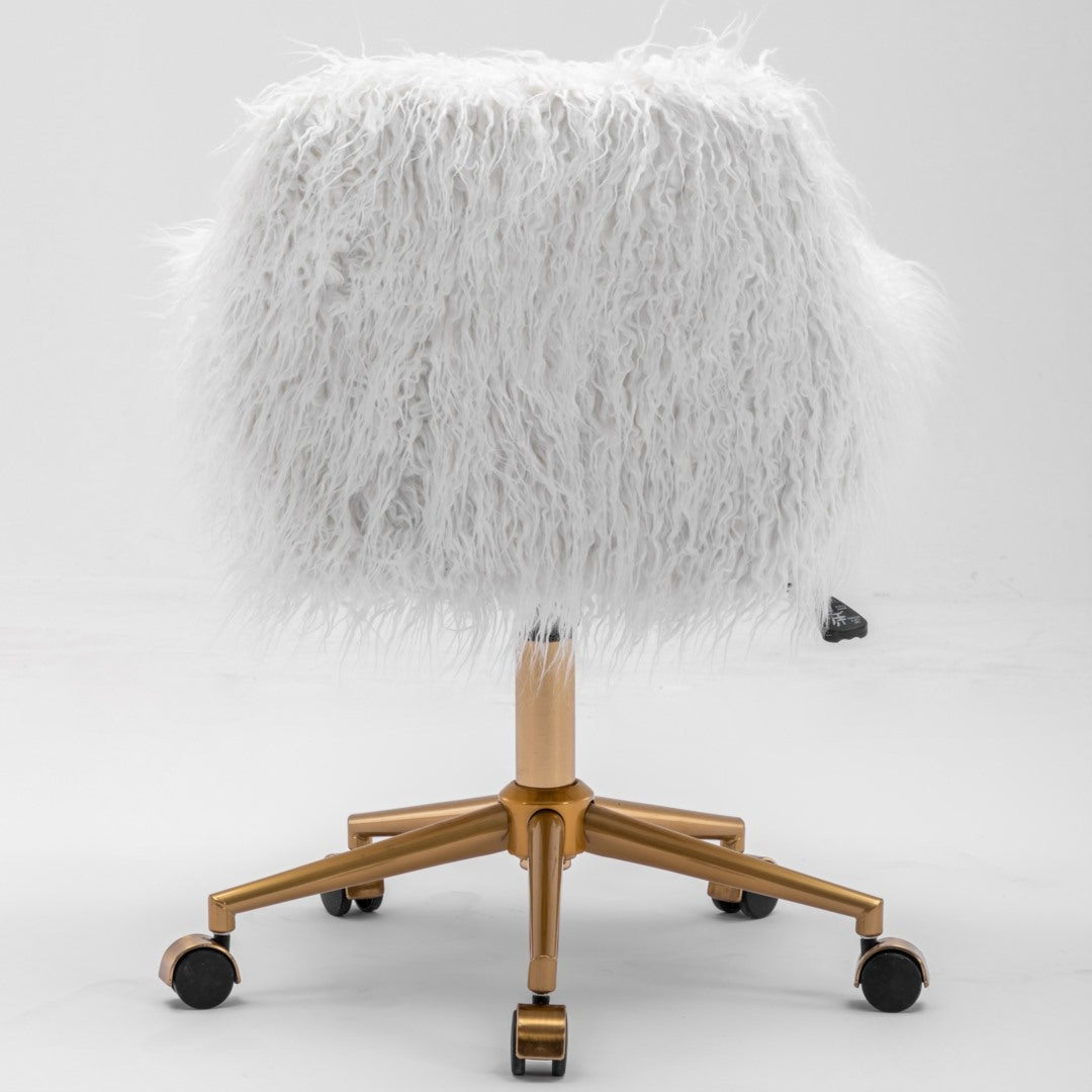 Fluffy Office Chair Faux Fur Modern Swivel Desk Chair for Women And Girls-White - Cosy Abode