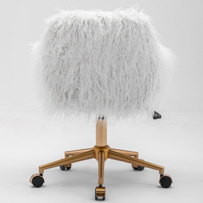 Fluffy Office Chair Faux Fur Modern Swivel Desk Chair for Women And Girls-White - Cosy Abode