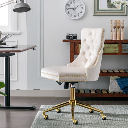 Velvet Home Office Chair- Beige - Cosy Abode