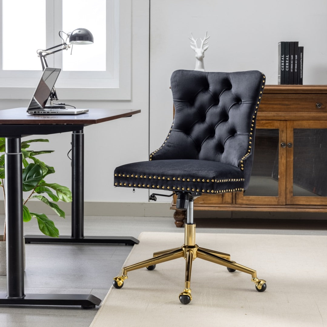 Velvet Home Office Chair- Black - Cosy Abode