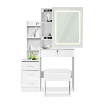 EKKIO Dressing Table White LED Mirror + Stool - Cosy Abode