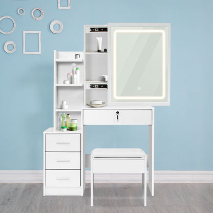 EKKIO Dressing Table White LED Mirror + Stool - Cosy Abode