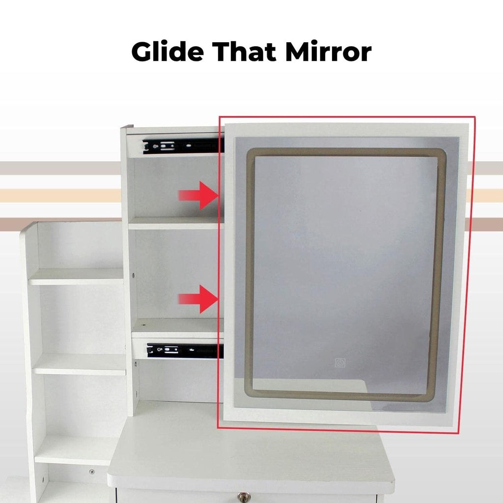 EKKIO Dressing Table White LED Mirror + Stool - Cosy Abode