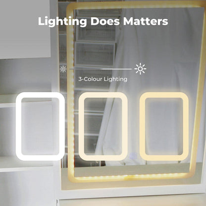EKKIO Dressing Table White LED Mirror + Stool - Cosy Abode