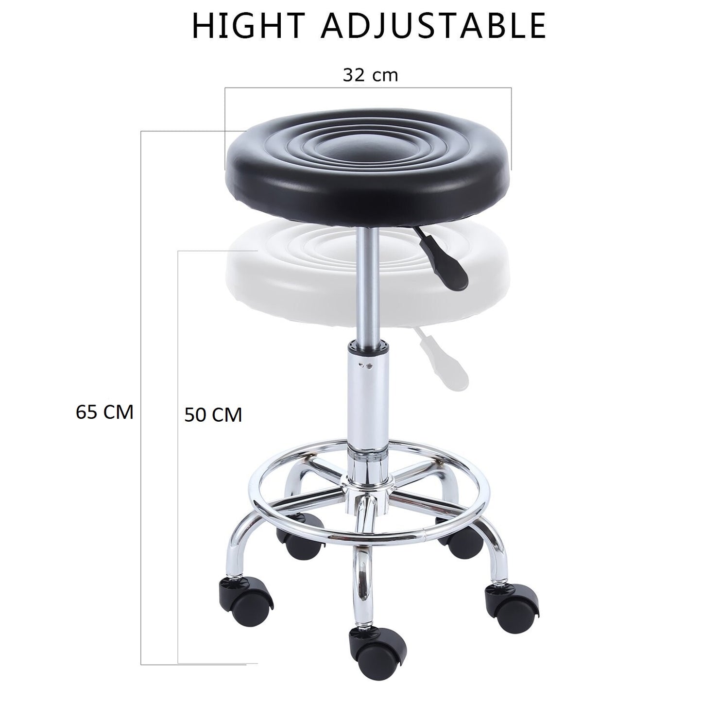 EKKIO Round Salon Stool with Adjustable Height (Black) - Cosy Abode
