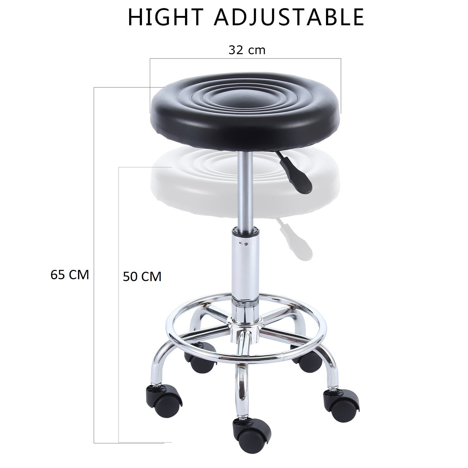 EKKIO Round Salon Stool with Adjustable Height (Black) - Cosy Abode