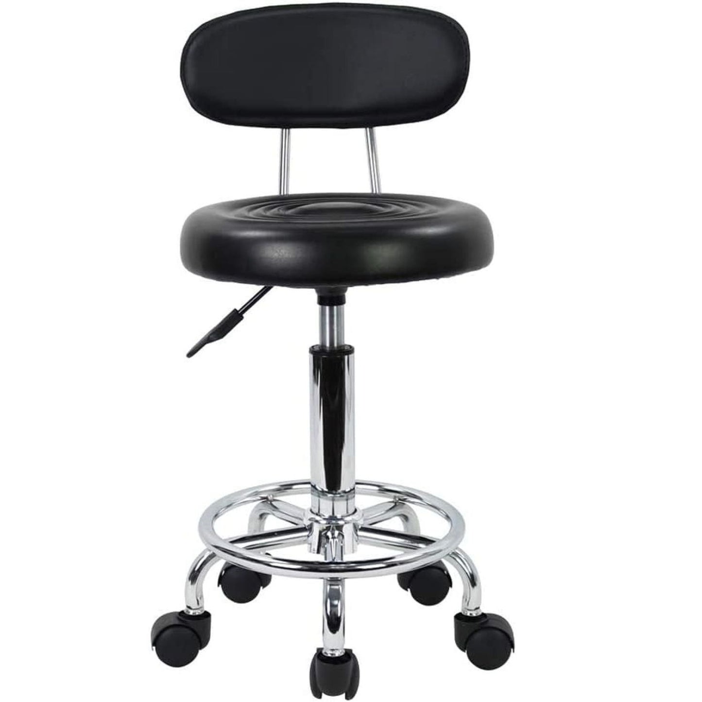 EKKIO Backrest Round Salon Stool with Adjustable Height (Black) - Cosy Abode
