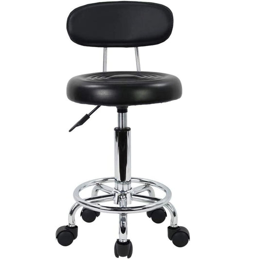 EKKIO Backrest Round Salon Stool with Adjustable Height (Black) - Cosy Abode