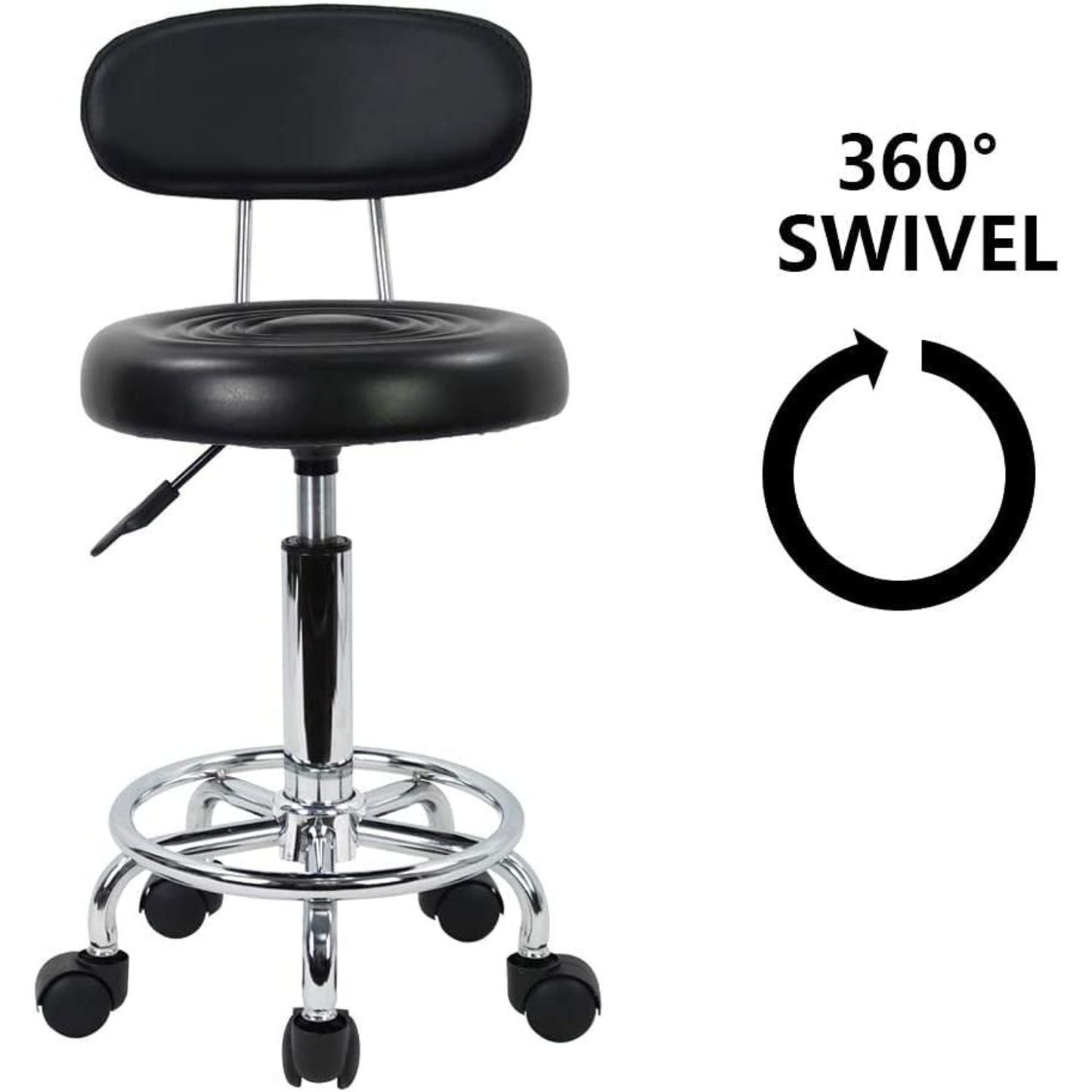 EKKIO Backrest Round Salon Stool with Adjustable Height (Black) - Cosy Abode