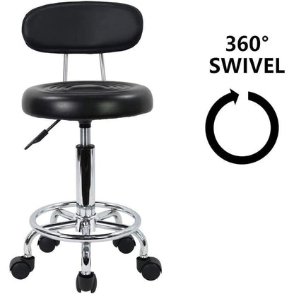 EKKIO Backrest Round Salon Stool with Adjustable Height (Black) - Cosy Abode
