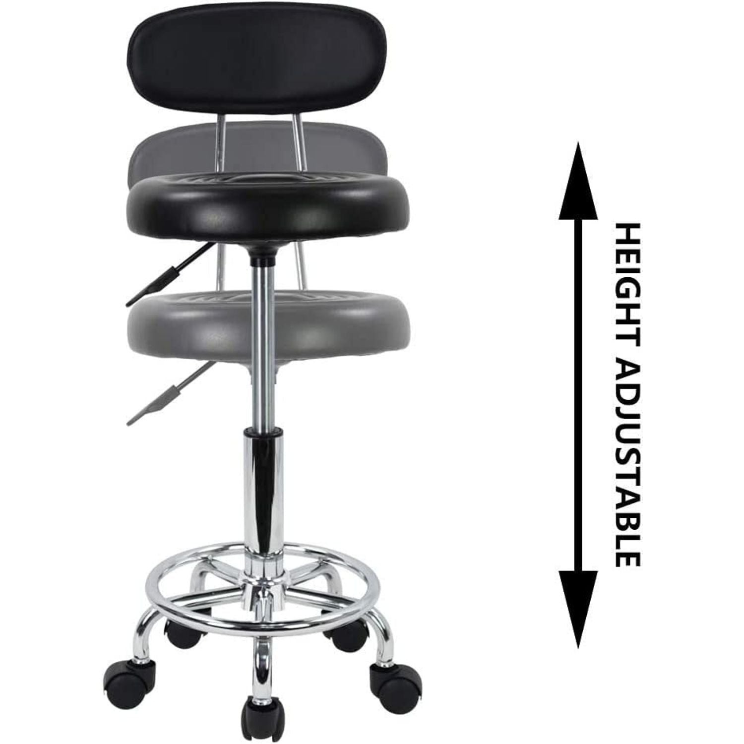 EKKIO Backrest Round Salon Stool with Adjustable Height (Black) - Cosy Abode