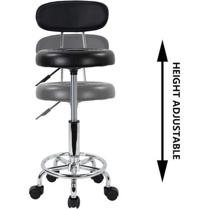 EKKIO Backrest Round Salon Stool with Adjustable Height (Black) - Cosy Abode
