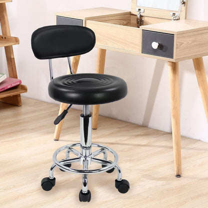 EKKIO Backrest Round Salon Stool with Adjustable Height (Black) - Cosy Abode