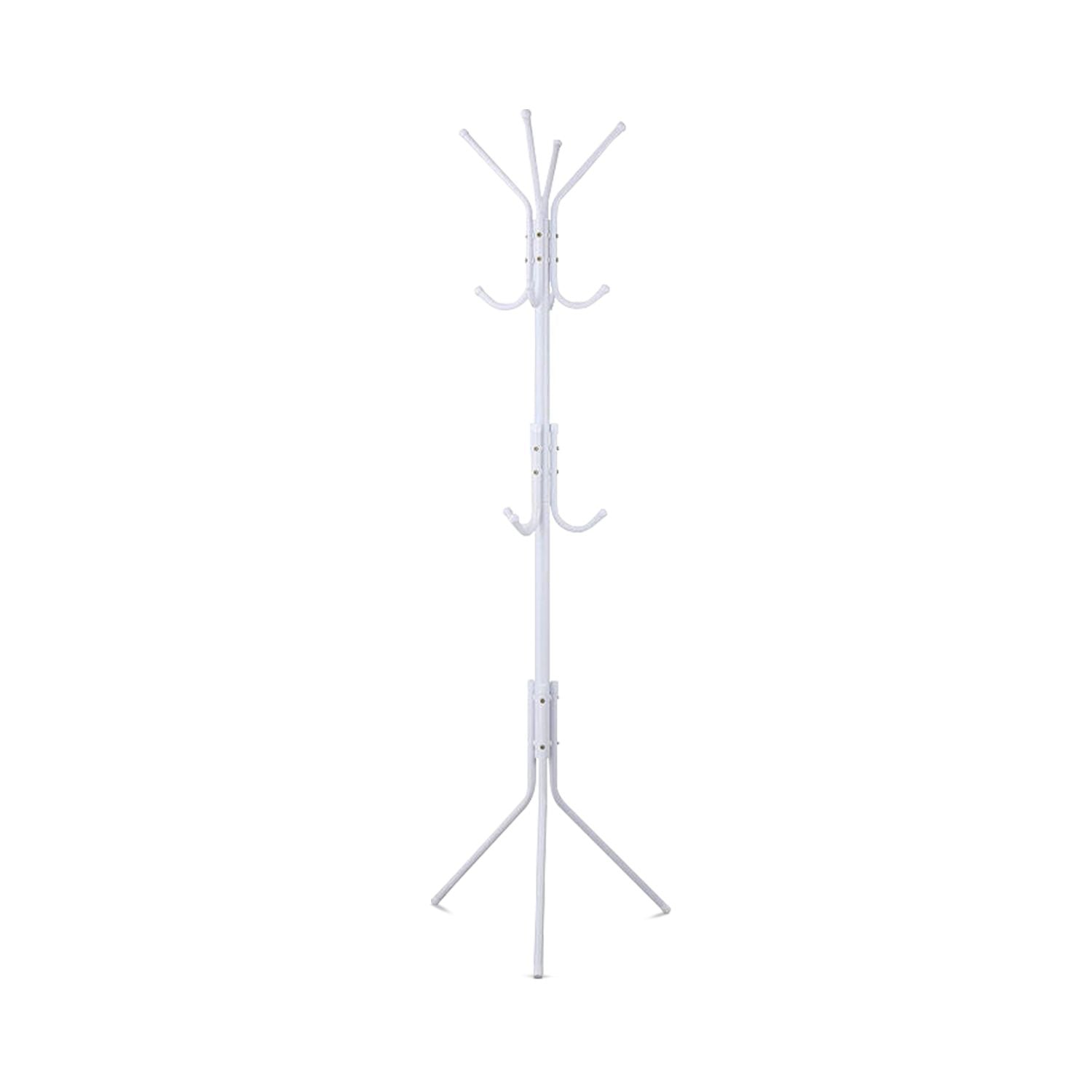 EKKIO 12 Hook Metal Coat Rack Stand with 3-Tier Hat Hanger (White) - Cosy Abode