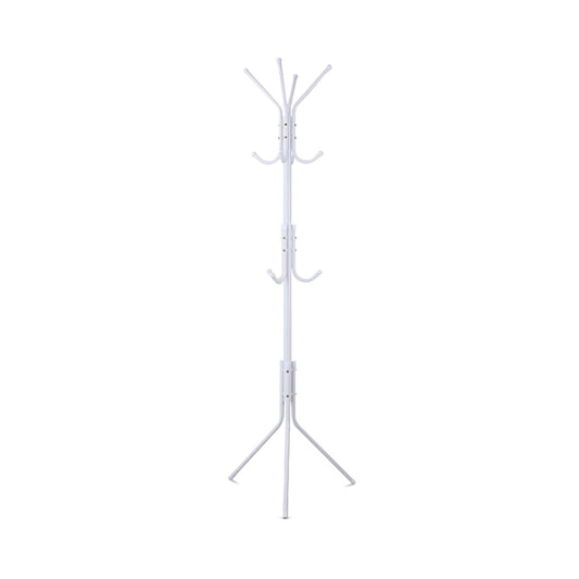 EKKIO 12 Hook Metal Coat Rack Stand with 3-Tier Hat Hanger (White) - Cosy Abode