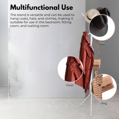 EKKIO 12 Hook Metal Coat Rack Stand with 3-Tier Hat Hanger (White) - Cosy Abode