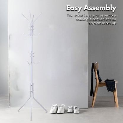 EKKIO 12 Hook Metal Coat Rack Stand with 3-Tier Hat Hanger (White) - Cosy Abode