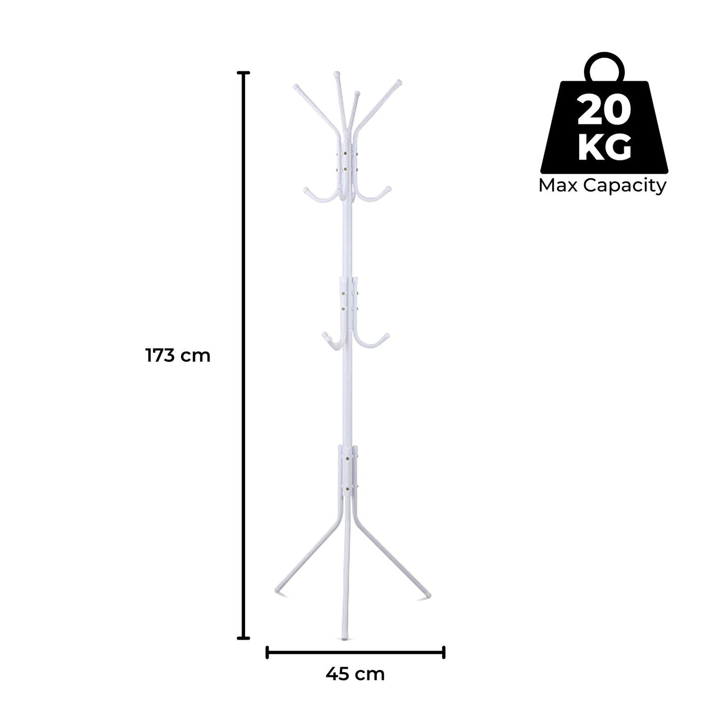 EKKIO 12 Hook Metal Coat Rack Stand with 3-Tier Hat Hanger (White) - Cosy Abode