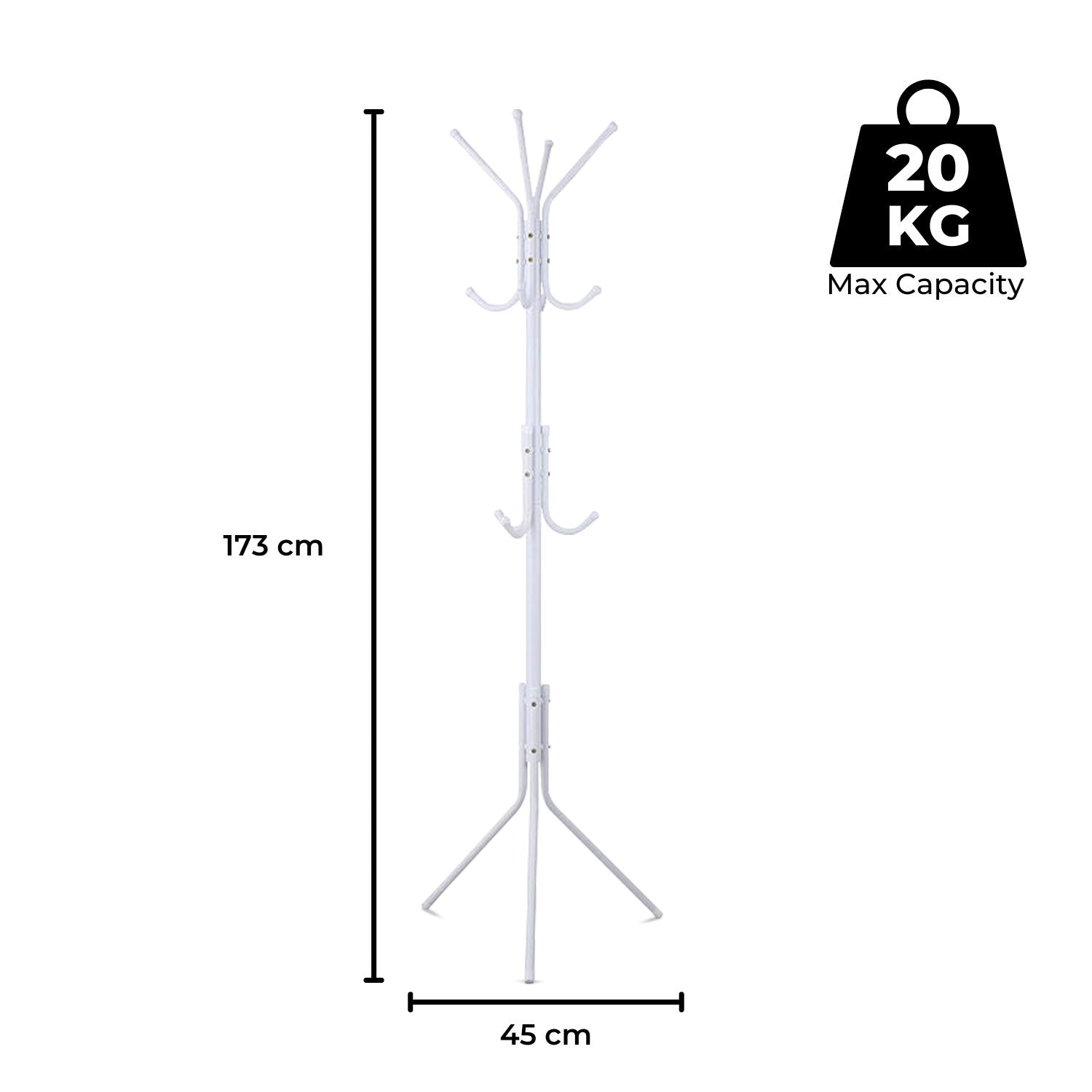 EKKIO 12 Hook Metal Coat Rack Stand with 3-Tier Hat Hanger (White) - Cosy Abode