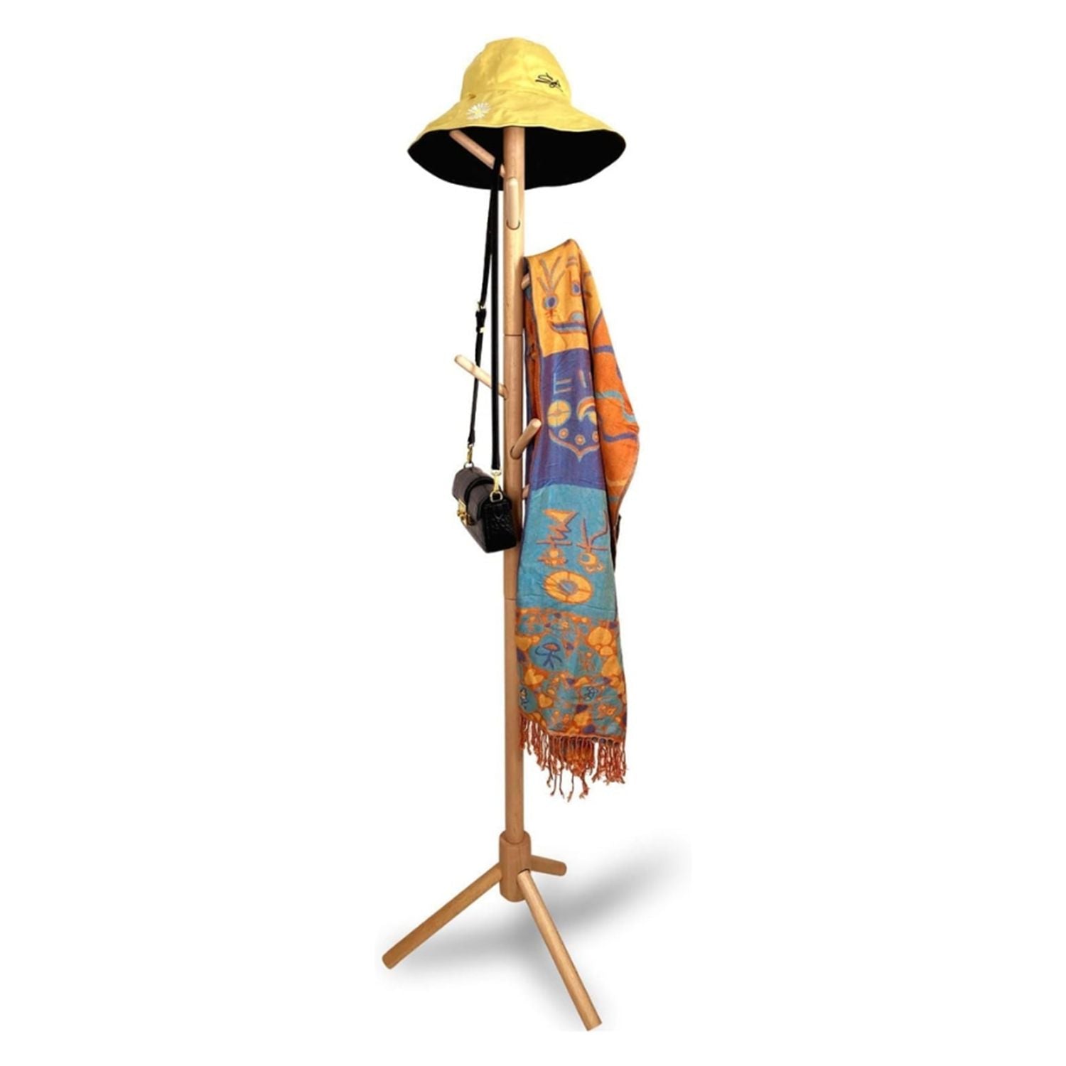 EKKIO 8 Hook Wood Coat Rack Stand (Wooden) - Cosy Abode