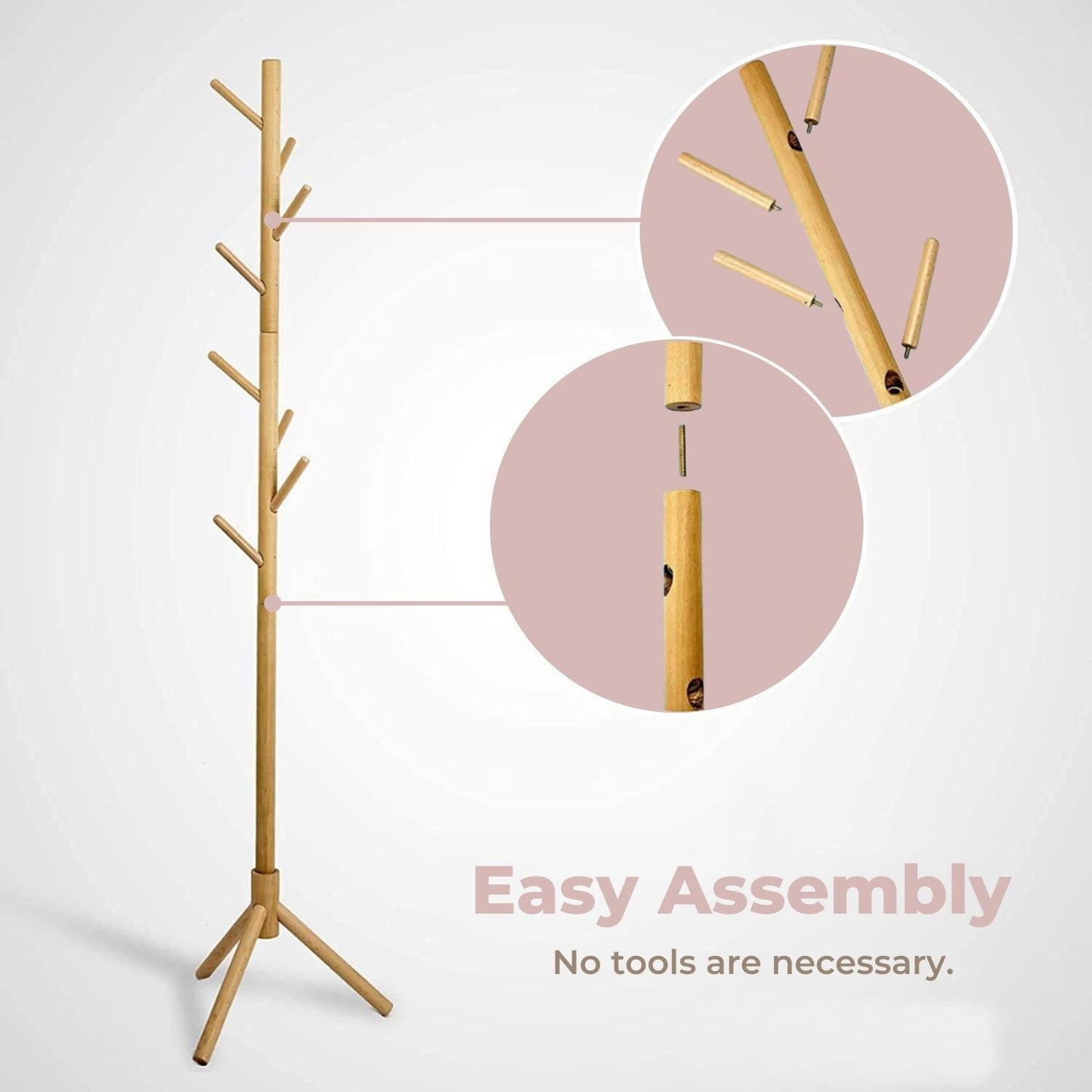 EKKIO 8 Hook Wood Coat Rack Stand (Wooden) - Cosy Abode