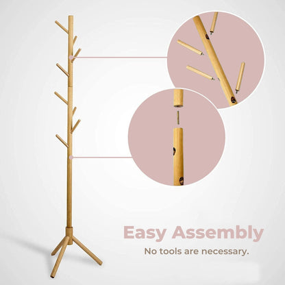 EKKIO 8 Hook Wood Coat Rack Stand (Wooden) - Cosy Abode