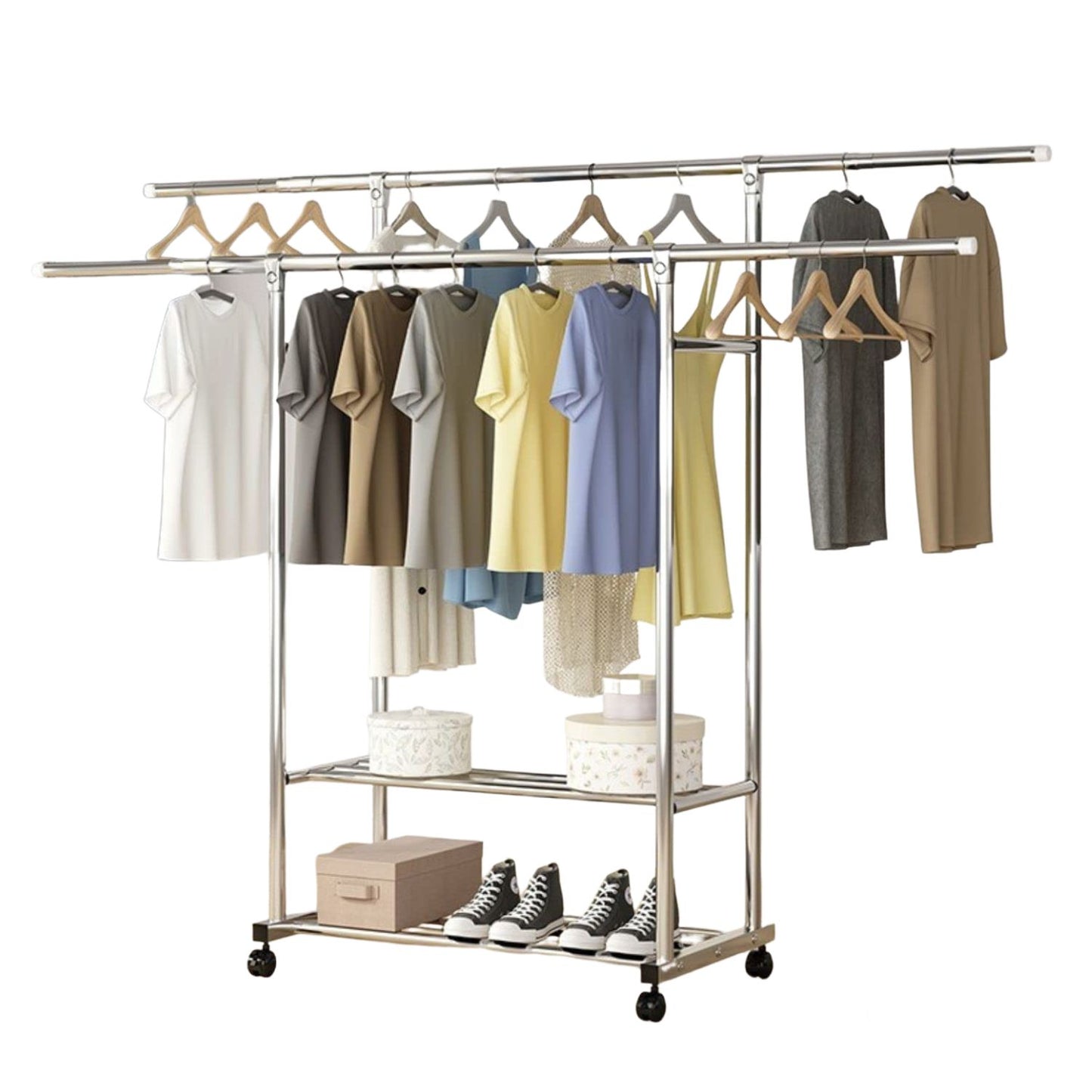 Ekkio Clothes Rack Stainless Steel Two Rail - Cosy Abode