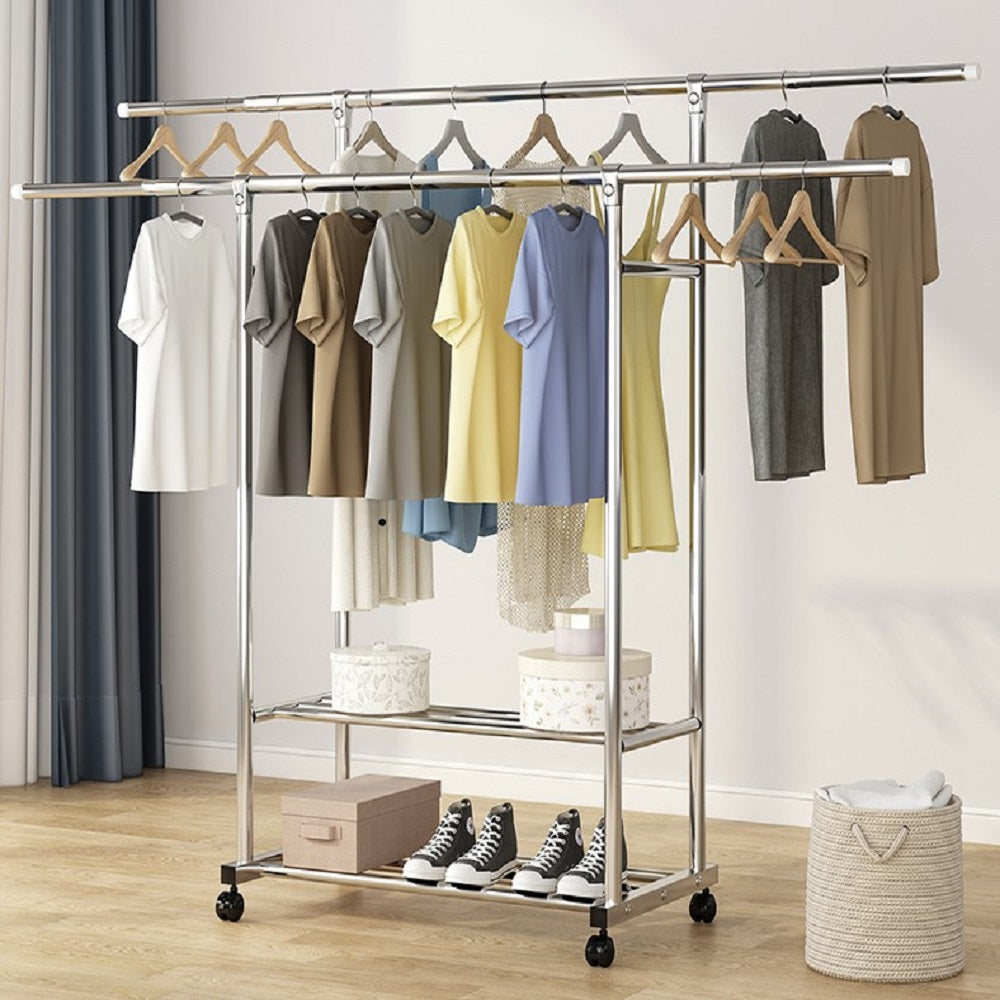 Ekkio Clothes Rack Stainless Steel Two Rail - Cosy Abode