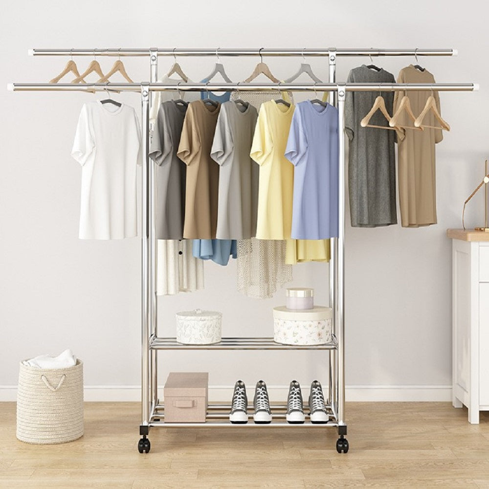 Ekkio Clothes Rack Stainless Steel Two Rail - Cosy Abode