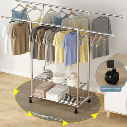 Ekkio Clothes Rack Stainless Steel Two Rail - Cosy Abode