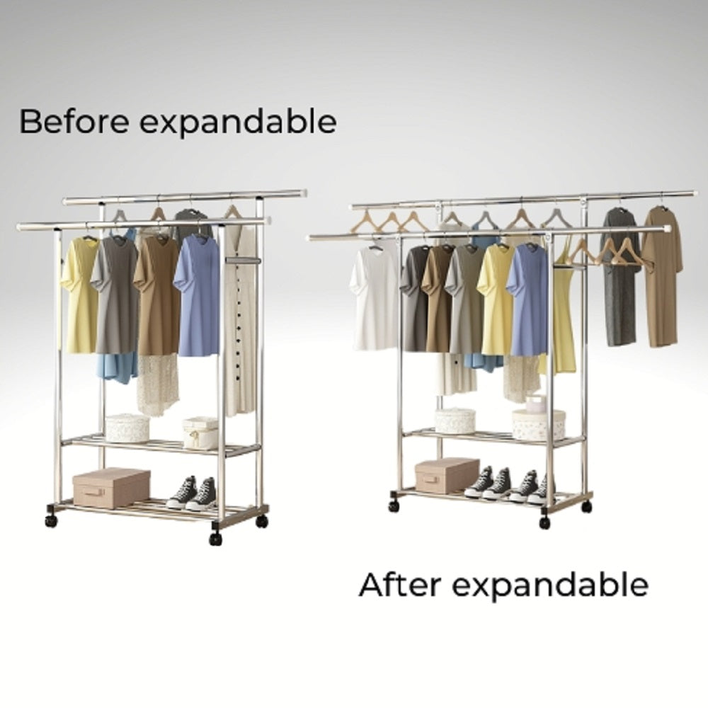 Ekkio Clothes Rack Stainless Steel Two Rail - Cosy Abode